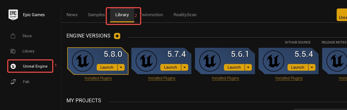 Open the Unreal Engine library