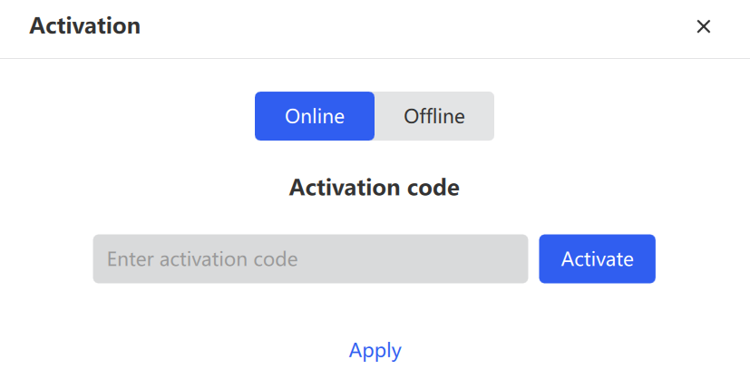 Activation code window