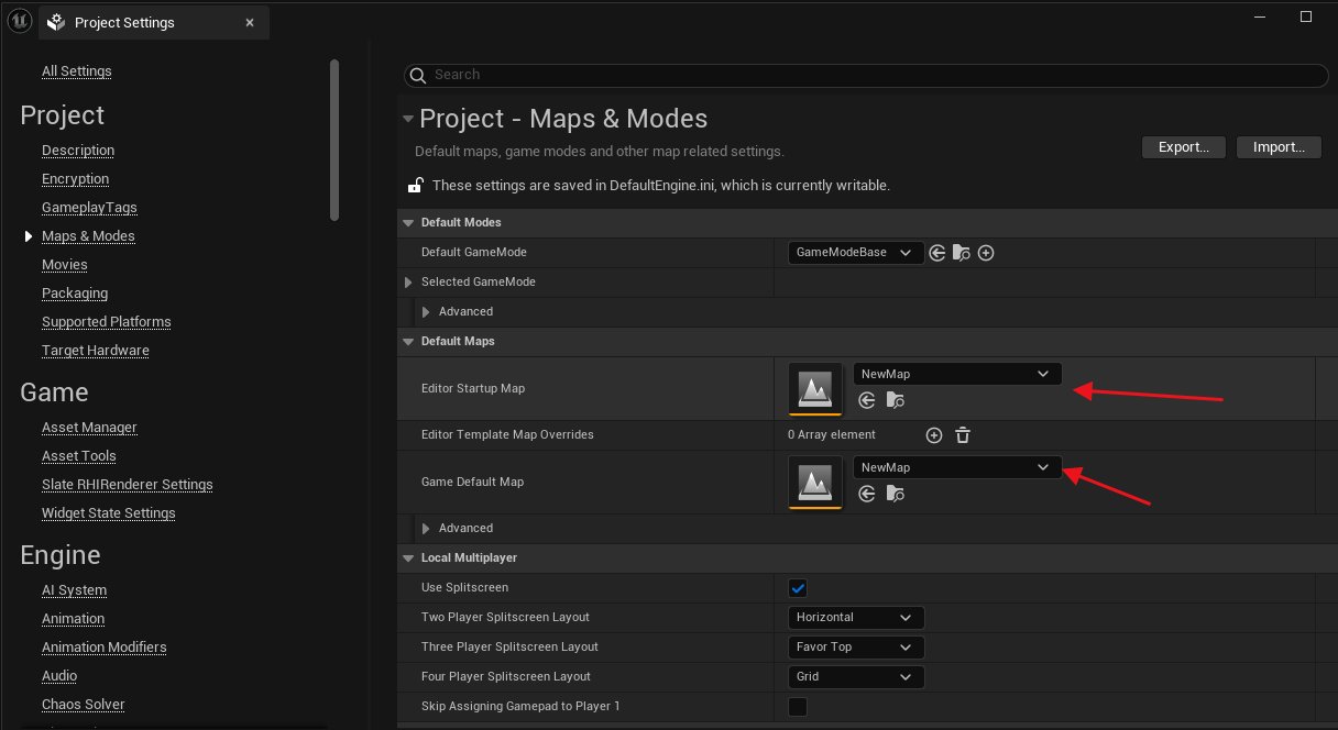 Select the editor and game startup levels