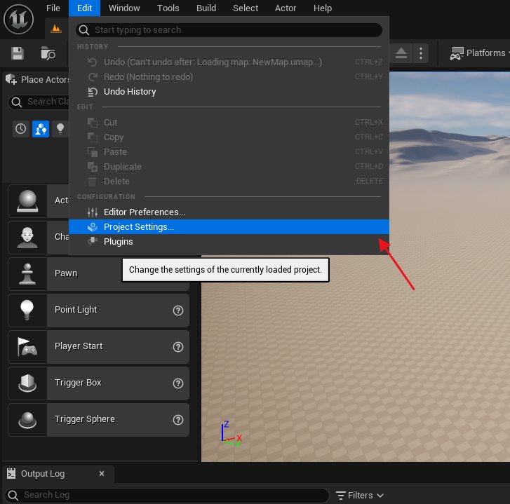 Open the default map settings of the project