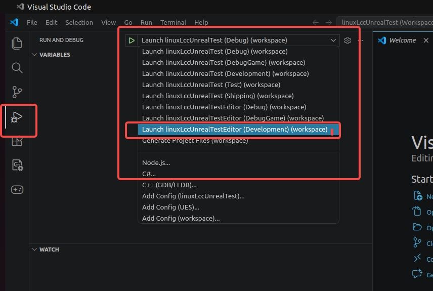 Compile the Editor Development configuration of the project in VS Code Run and Debug