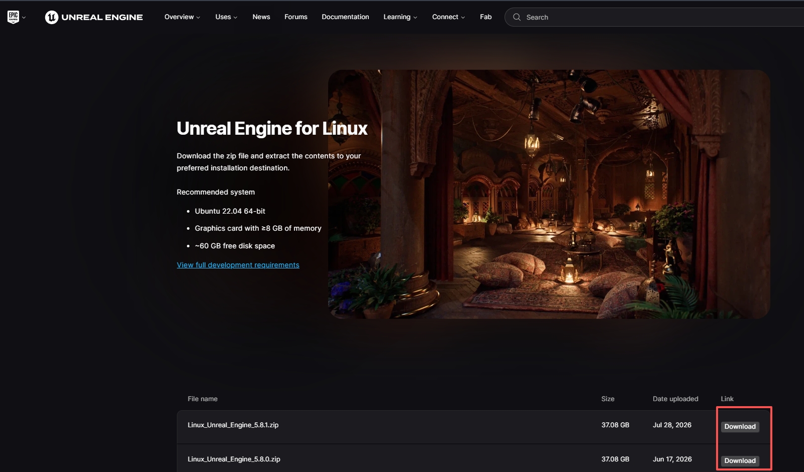 Download the Unreal Engine Linux prebuilt version from the Epic Games page