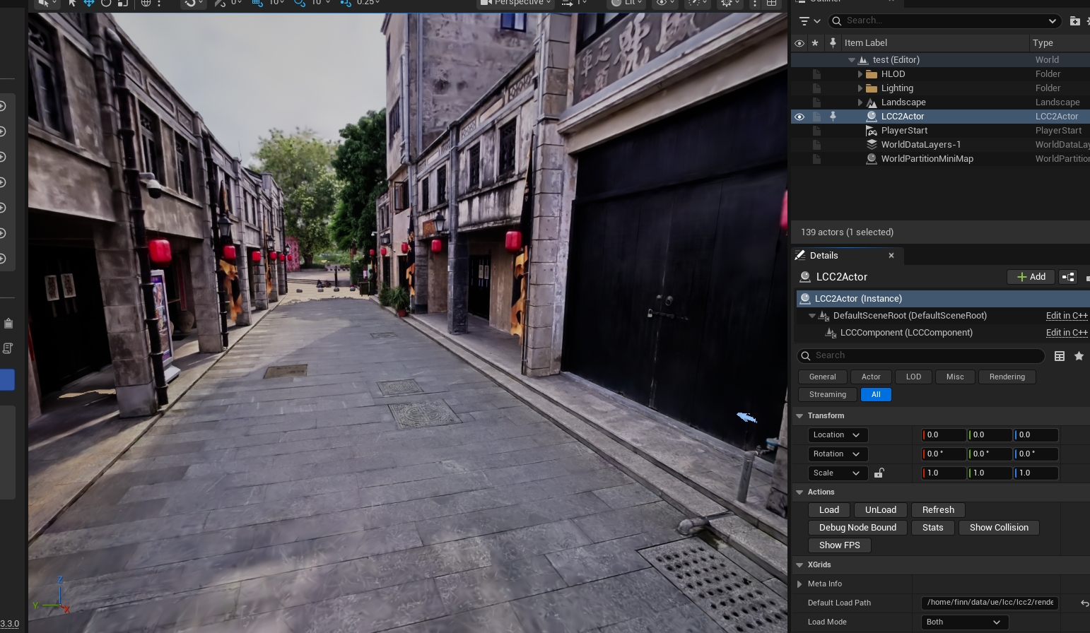 lcc2 data loaded successfully and displayed in the Unreal Engine scene