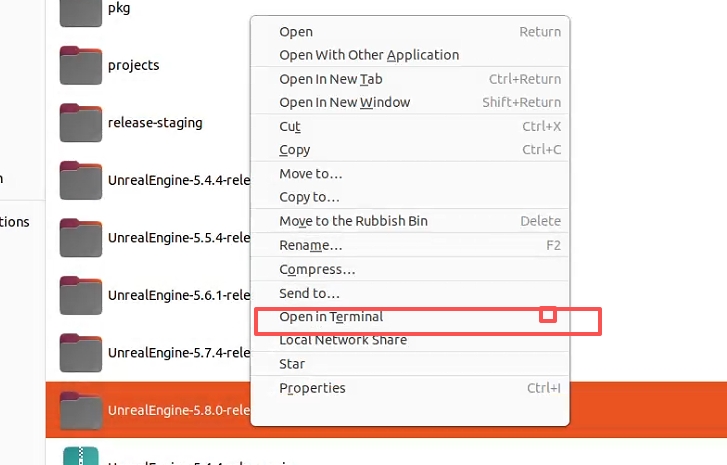 Open a Linux terminal in the Unreal Engine root directory
