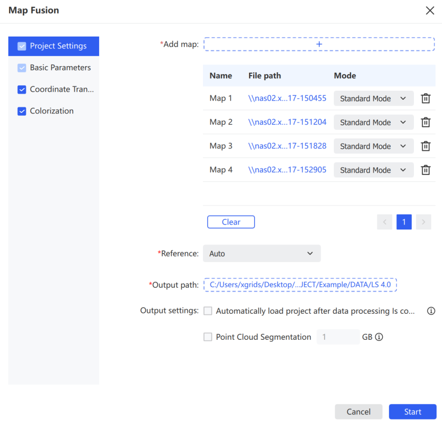 Map fusion project settings
