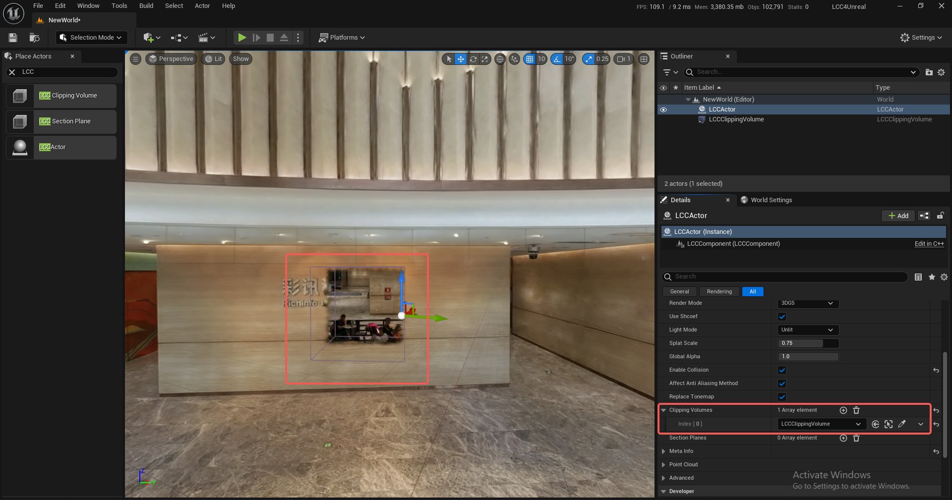 Inside clipping result of a clipping volume