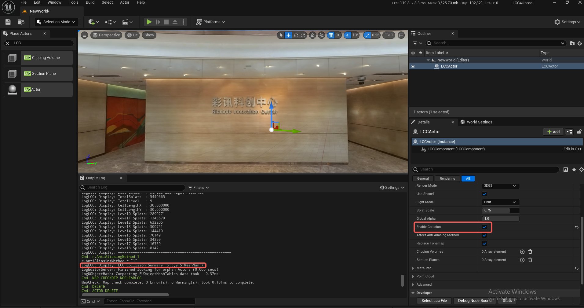 Enabling LCC collision in the Details panel