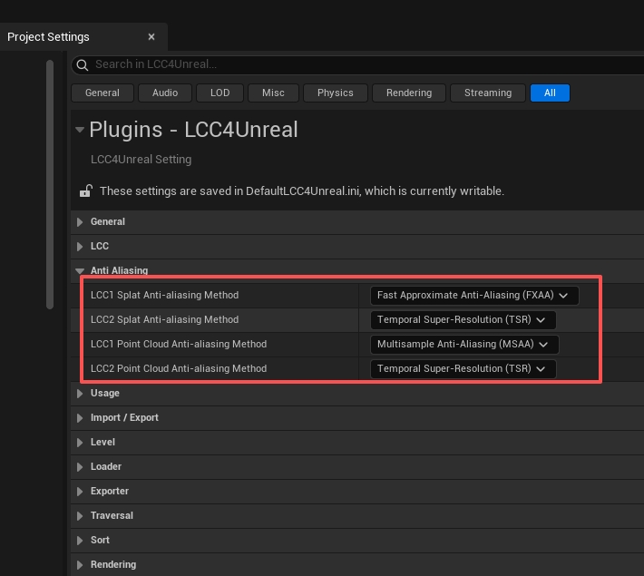 LCC4Unreal anti-aliasing settings