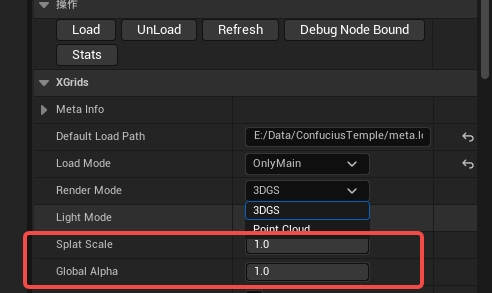 SplatScale and GlobalAlpha settings