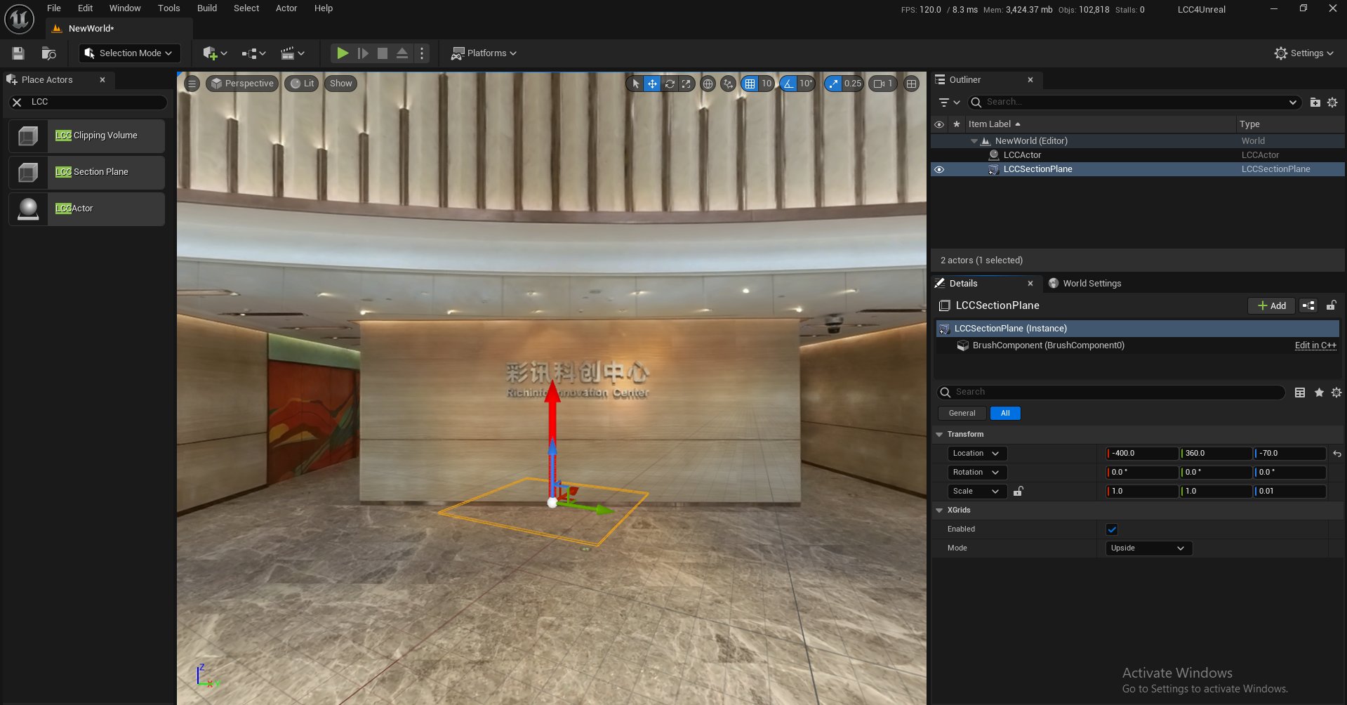Placing an LCC Section Plane into the scene