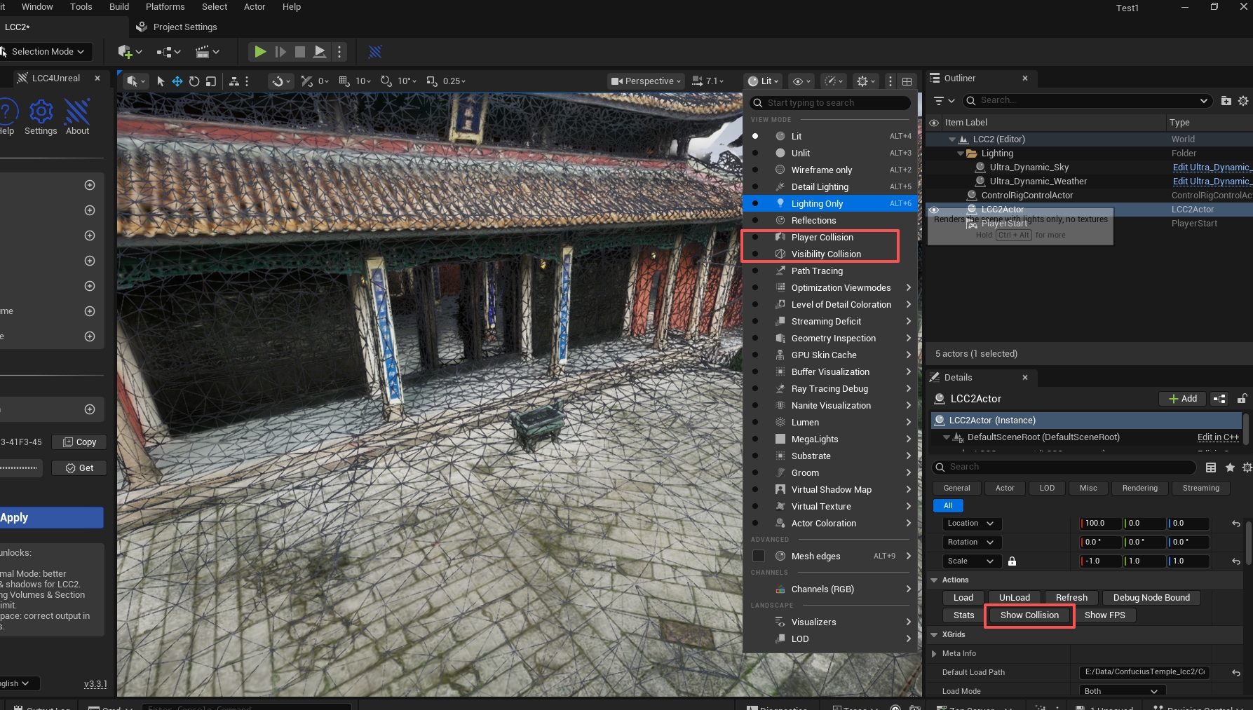 Showing collision bodies in view mode