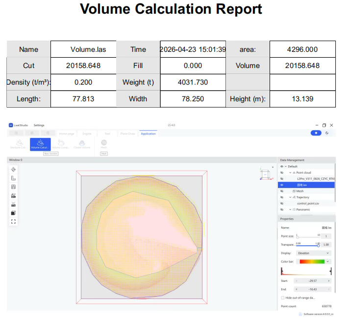 Volume calculation report