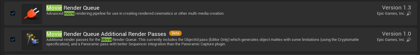 Enabling the Movie Render Queue panoramic rendering plugins