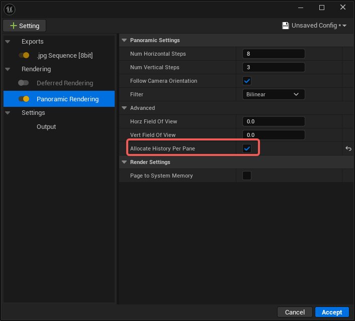 Panoramic renderer configuration for the LCC pipeline