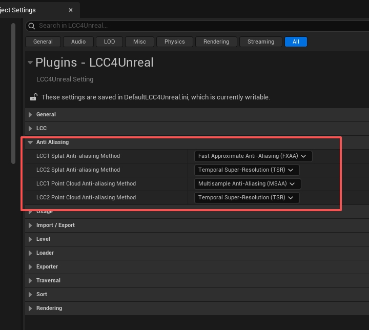 LCC4Unreal anti-aliasing settings