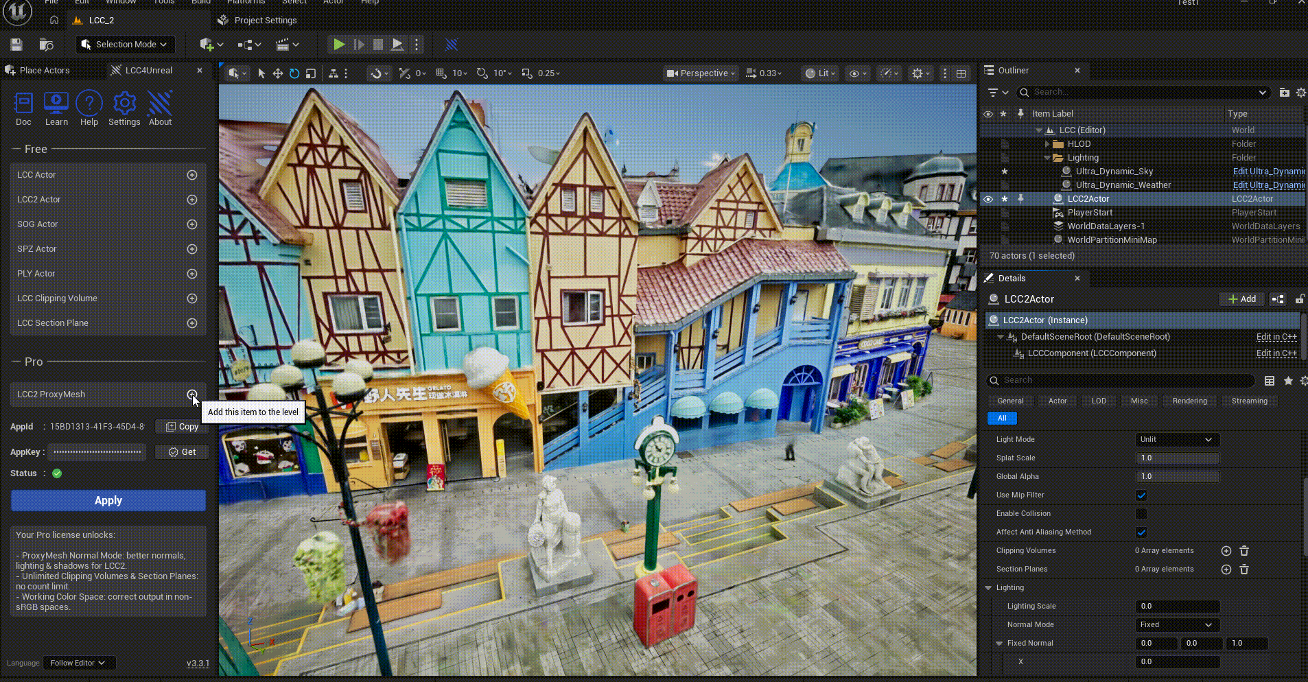 Demonstration of ProxyMesh setup and lighting result