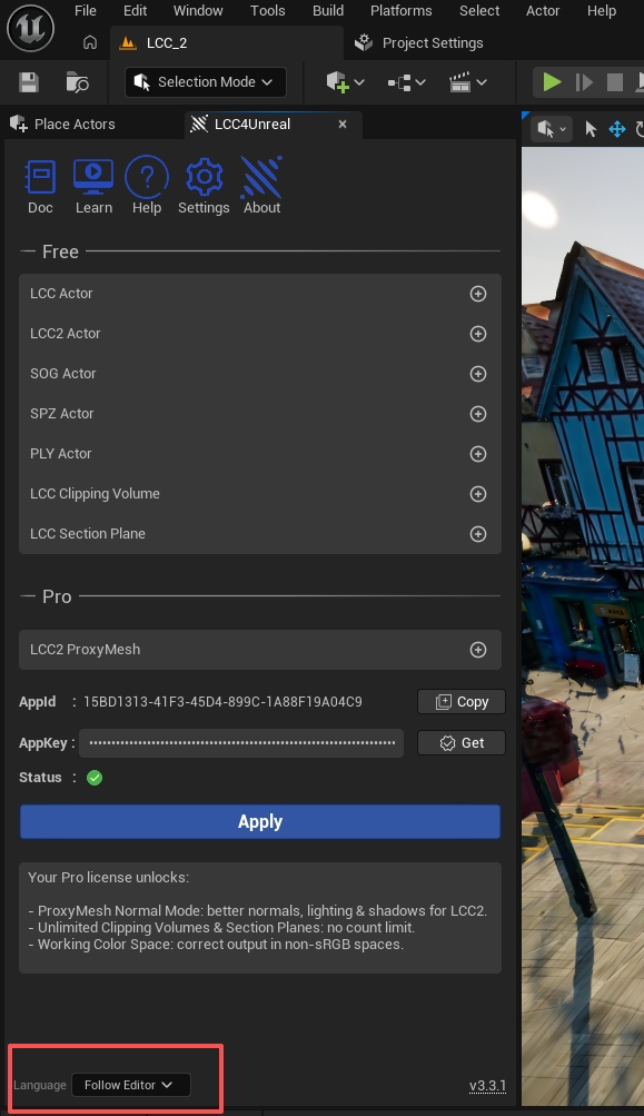 Chinese interface following the editor language