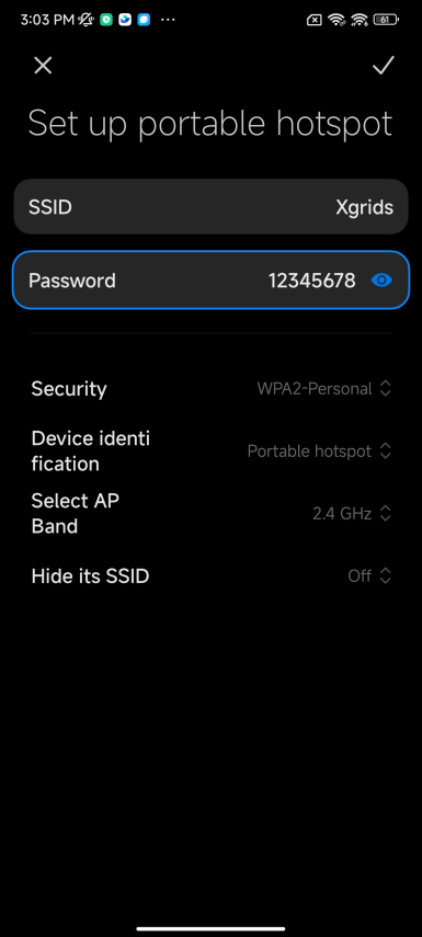 Enter hotspot name and password