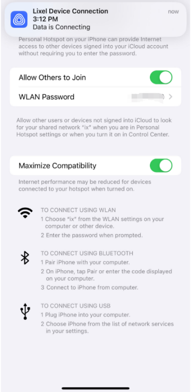 Personal Hotspot page