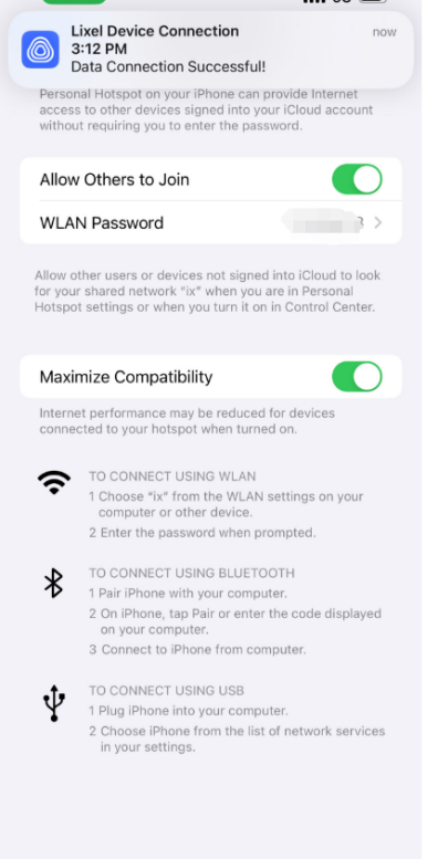 Data connection successful