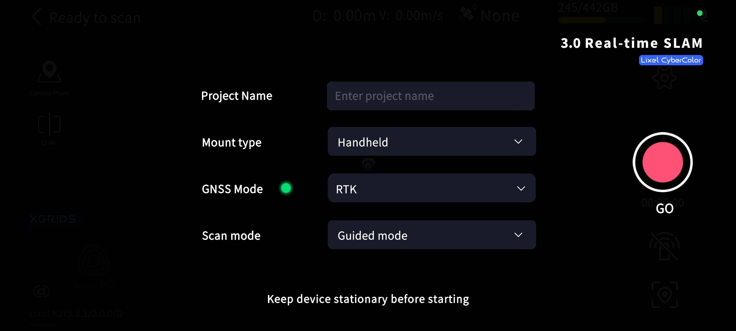 Scan mode settings screen