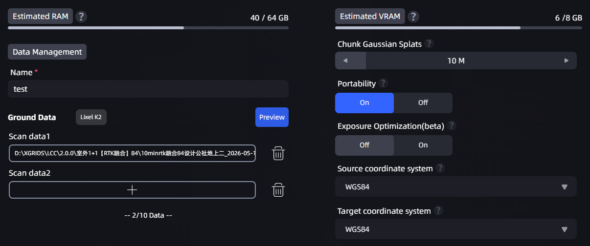 Coordinate system conversion settings